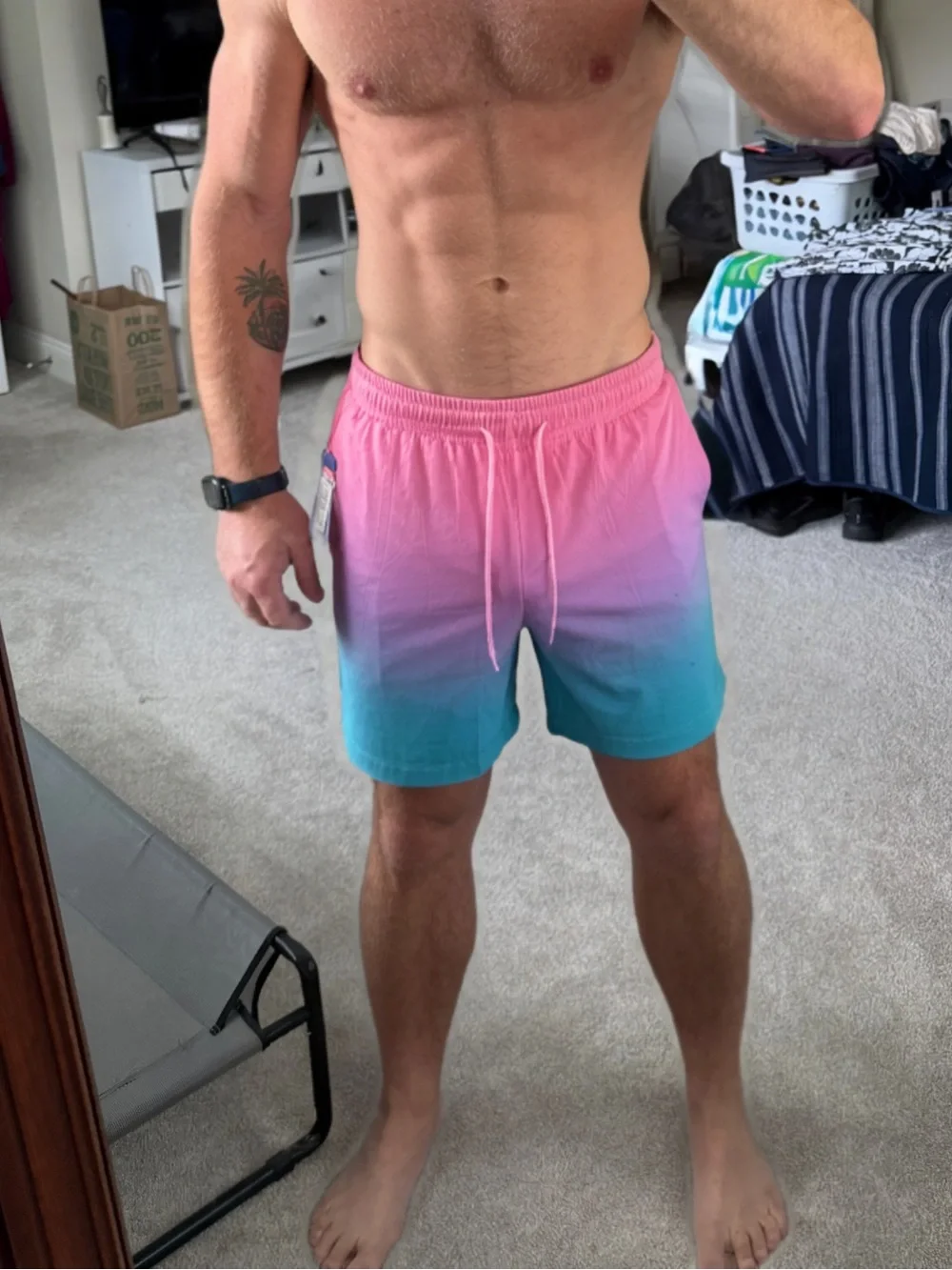 Men's Ombre Pink to Turquoise Swim Shorts XL